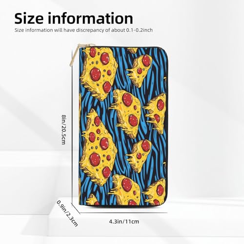 Leather Thin Slim Wallets for Women Men - Fashion Pizza Blue Black Stripes Print Card Wallet Holder with Zipper2