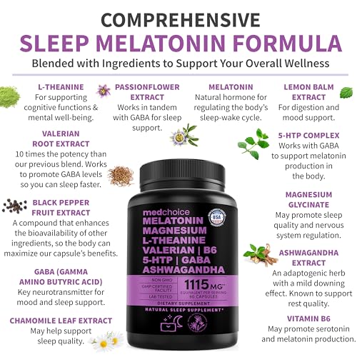 image for MEDCHOICE 12-in-1 Melatonin Sleep Capsules - Natural Sleep Aids for Ad