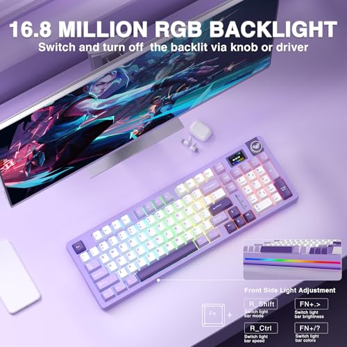 Image of AULA S98 Pro Wireless Mechanical Keyboard with Screen & Knob, Tri-Mode Creamy Keyboard with Number Pad, Pre-lubed Linear Switches, Hot Swappable RGB Backlit Computer Gaming Keyboards for PC /Laptop