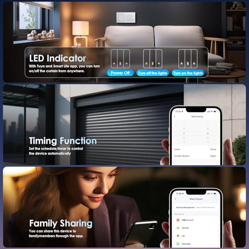 BSEED Smart Lichtschalter mit WLAN Rollladenschalter, Smart Jalousien Schalter mit PC Rahmen, Ben&ouml;tigt Nullleiter, WiFi Rolladen Zeitschaltuhr, kompatibel mit Alexa/Google Home, 1 Fach 1Weg, Wei&szlig;