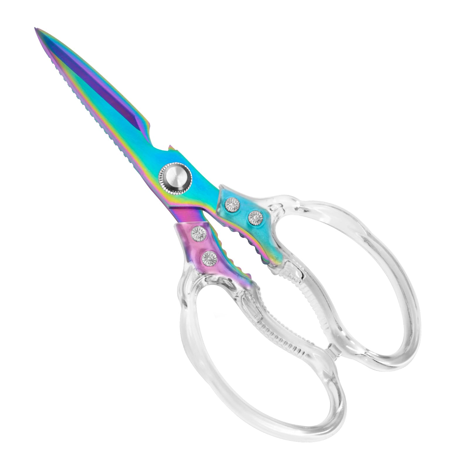 CGBE Kitchen Scissors, Multi-Purpose Kitchen Shears, Heavy Duty Dishwasher Safe Food Scissors for Chicken, Poultry, Fish, Meat & Herbs with Non-Slip Grips (Transparent Colorful)