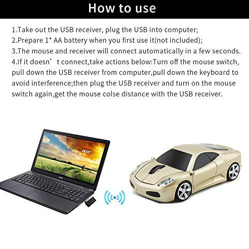 Image of Jinfili car Mouse Wireless Computer Office Ergonomic Mice for Notebook Laptop Windows 1600DPI 2.4Ghz Blue Light
