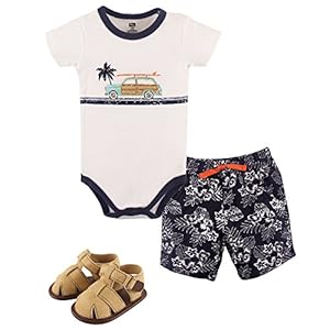 Hudson Baby Unisex Baby Cotton Bodysuit, Shorts and Shoe Set