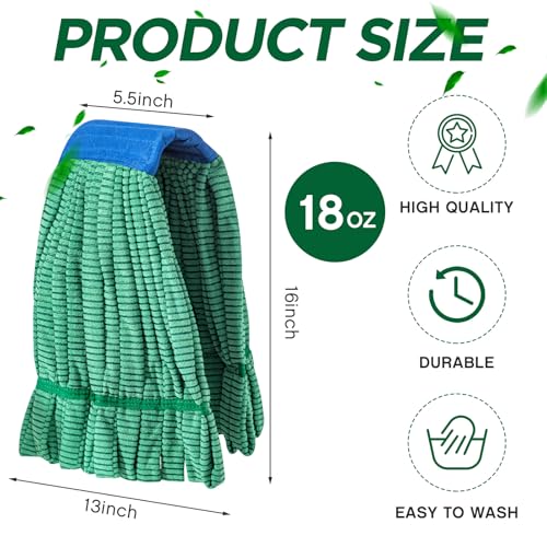 Image of Hushee 40 Pack Large Microfiber Tube Mop Heads 18 oz Heavy Duty Commercial Industrial Wet Mop Head Refill Reusable Machine Washable Looped End Mopheads for Hardwood, Tile, Laminate Floors (Green)