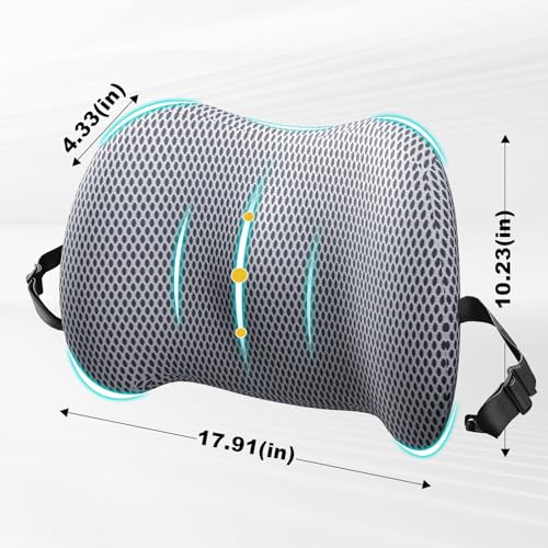 Image of BYMECOST Lumbar Support Pillow for Car, Memory Foam Car Seat Back Support Pillow for Driving, Back Cushion with Strap for Pain Relief, Ergonomic Back Cushion for Office Chair, Wheelchair (Grey)