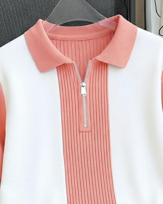 Image of AUSK Men's Textured Vertical Striped Knit Polo T-Shirt | Half Sleeve Zipper Neck Self-Design Casual Tee | Mens Tshirts