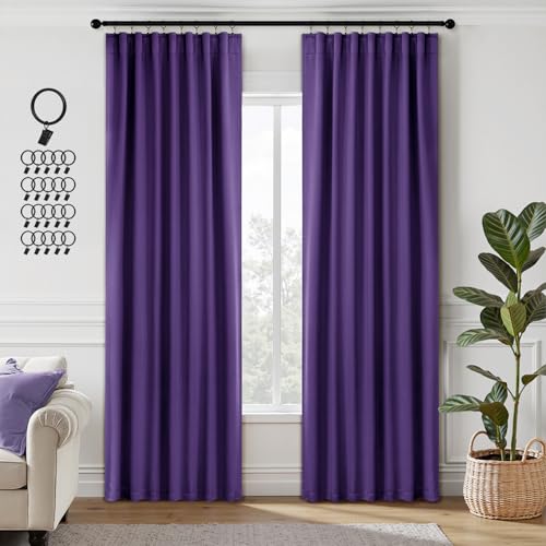 Image of ANRODUO Purple Back Tab Blackout Curtains 84 Inch Long 2 Panels | Rod Pocket,Thermal Insulated Room Darkening Light Blocking Curtains for Living Room Bedroom Privacy,W42xL84