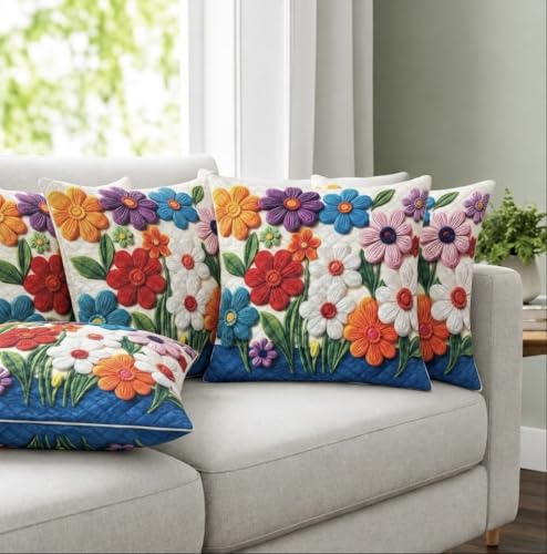 Image of BALLEY Floral Printed Cushion Covers 40x40 cm, Pack of 5