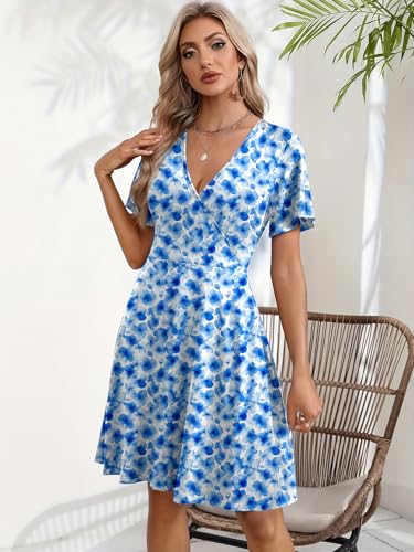 Image of Zeagoo Womens Summer Dresses Wrap V Neck Dress Floral A-Line Ruffle Sleeve Casual Sundress with Pockets 2026