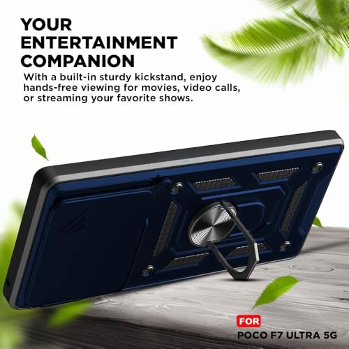 Image of Luxe Back Cover for Poco F7 Ultra 5G | D10 Tough Armor | Sliding Camera Shield | 360 Protection | Kickstand Ring Holder | Military-Grade Shockproof Bumper