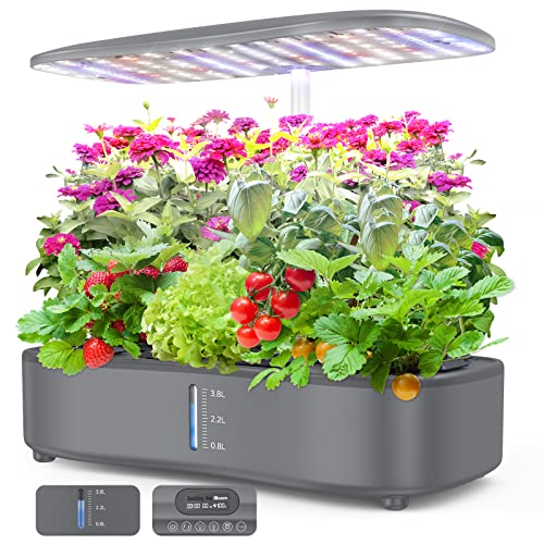 Hommie Hydroponic System Set, Hydroponisches Anzuchtsystem Smart Garden Indoor Gewächshaus mit LED Pflanzenlampen, Sichtbares Wasserstand Fenster, Leises Pumpensystem, Touchpanel, Intelligenter Timer