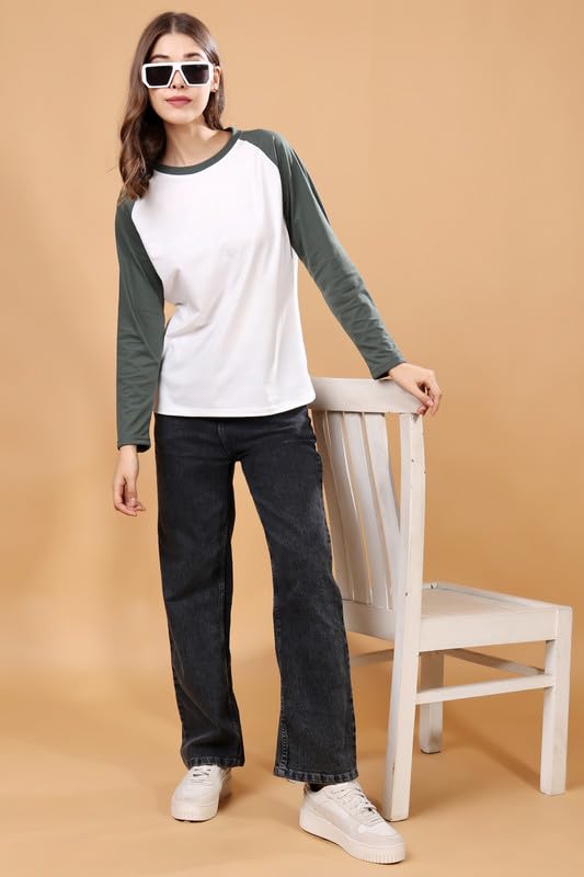Image of London Hills Women's polyester Regular Fit Raglan Tshirts || Raglan Sleeve Tshirt || Full Sleeve t Shirt || Raglan Tops|| Regular Tshirt