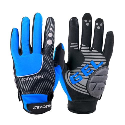 NUCKILY Unisex Cycling Gloves Touchscreen Full Finger Thickened Thermal Fleece Lining Winter Sports Mountain Bike Anti-Slip Touch Screen MTB Gloves Gel Padded for Men Women