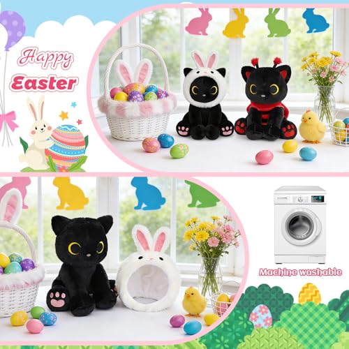 Image of Black Cat Plush with Removable Bunny Hood - Cute Stuffed Animal | Kawaii Soft Toy for Kids Toddlers, Birthday Gift for Boys Girls, Party Favors