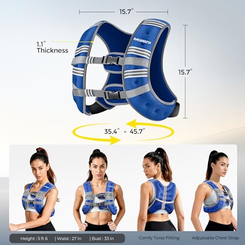 Image of PACEARTH Weighted Vest,6lb /8lb /10lb /12lb /16lb /20lb /25lb /30lb Weight Vest with Reflective Stripe, Body Weight Vests for Women, Men, Weight Loss Workout, Strength Training, Running, Walking, Jogging