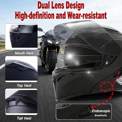 Casque moto modulaire à double visière HD anti-UV et mentonnière rabattable toutes saisons - 5