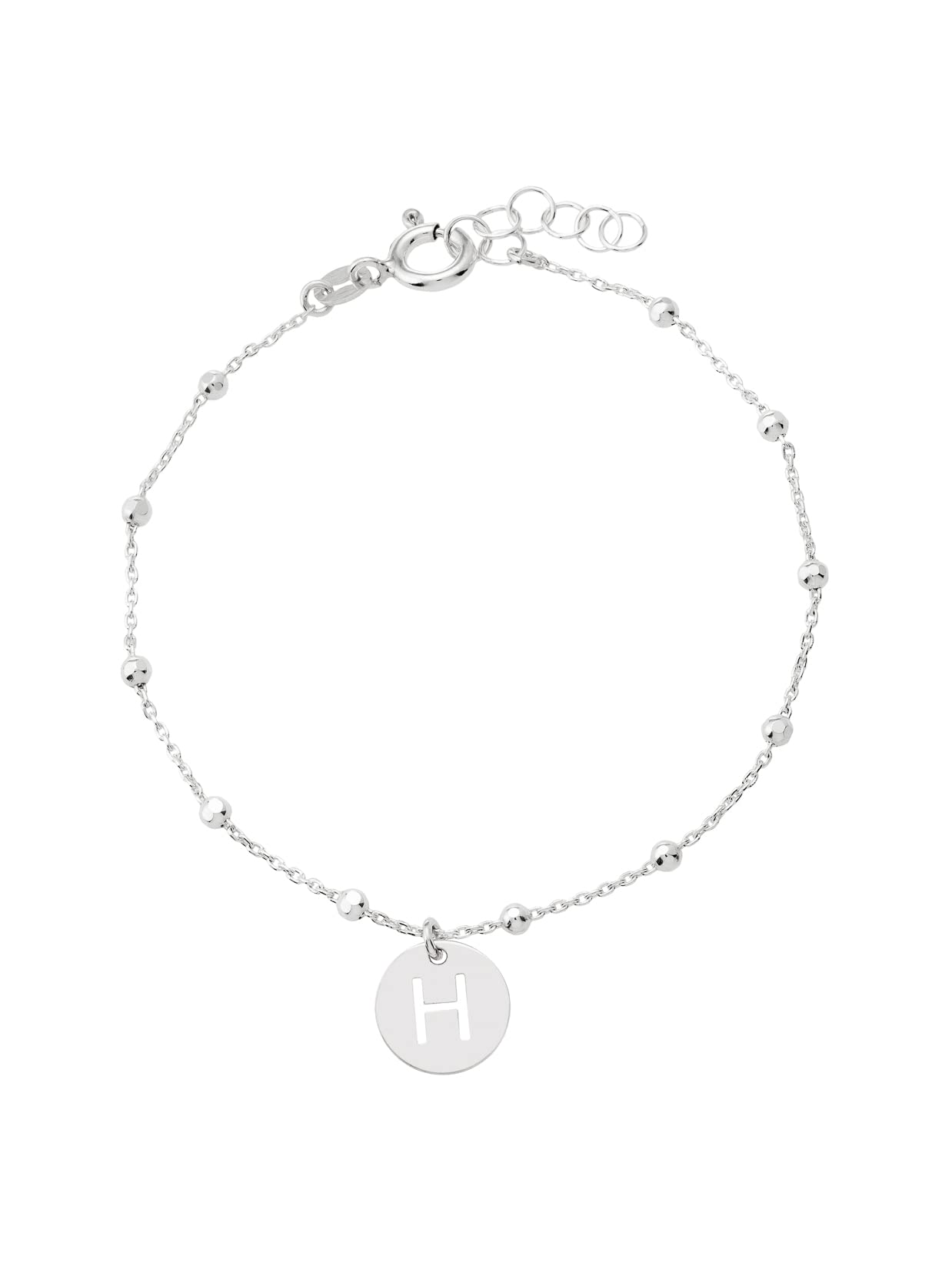 Pulsera con Inicial Mujer Plata de Ley 925, Pulsera de Bolitas Personalizadas con Letras a Elegir A-Z, Regalo para Mama, Hermana, Niña