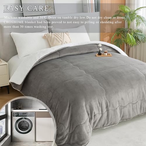 CHOSHOME Sherpa Fleece Blanket- Thick Warm Blanket for Winter, Soft Fuzzy Plush Blanket for Bed, Couch, Travel (Light Grey, Twin 60" x 80")