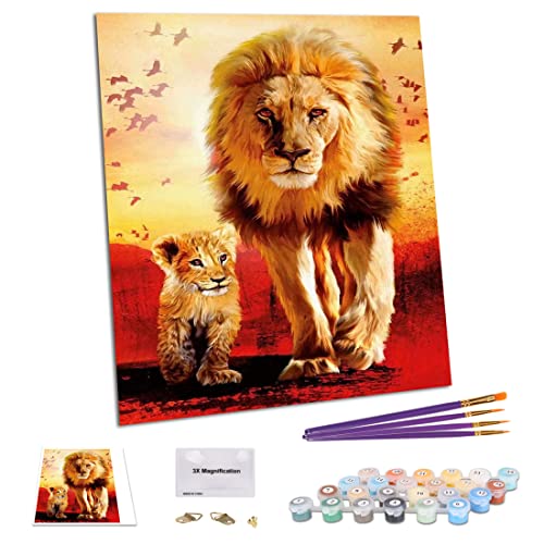 TAHEAT DIY Ölgemälde nach Zahlen Tiere, Leinwand Ölgemälde Löwe Vater und Sohn für Erwachsene Malen nach Zahlen mit Pinseln ohne Rahmen 16 x 20 Zoll Cover