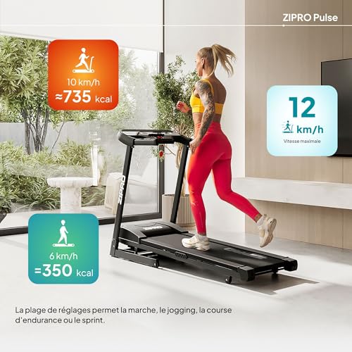 ZIPRO Tapis de Marche Pliable 1-12 km/h, 15 Niveaux d'inclinaison pour Tapis de Course Motorisé Inclinable, Treadmill Silencieux, Walking Pad avec Affichage LED et APP (Pulse) – Image 6