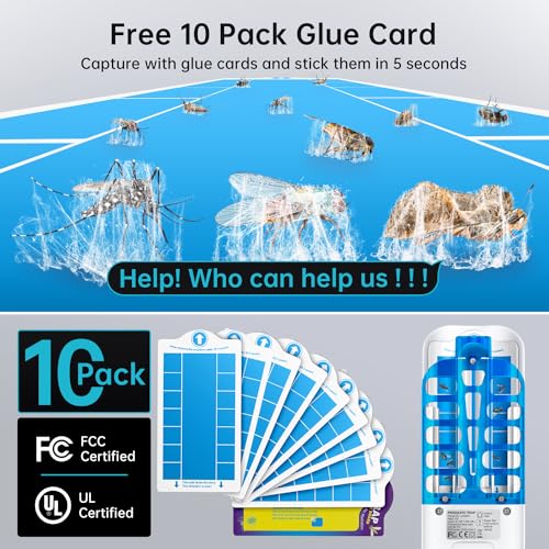 Image of Flying Insect Trap Plug in Mosquito Bug Zapper Indoor Gnat Moth Catcher with 9W Night UV Light, 10 Sticky Glue Board Refills for Home Office White