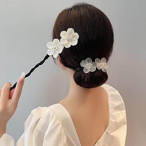 Flores brilhantes para fazer coque de cabelo, rosquinha mágica, torção francesa, acessórios para coq