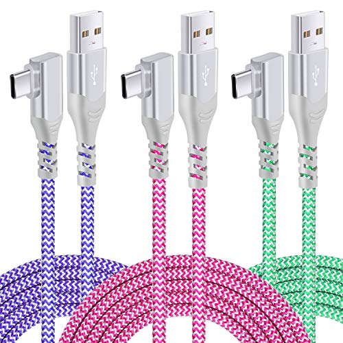 Angle droit USB C Câble,3Pack 10ft USB à USB C Chargeur câble charge rapide 90 Câble de chargeur rapide de type C USBC Cordon de charge pour iPhone 17/16/15 Pro Max Plus,Galaxy, pixels,iPad