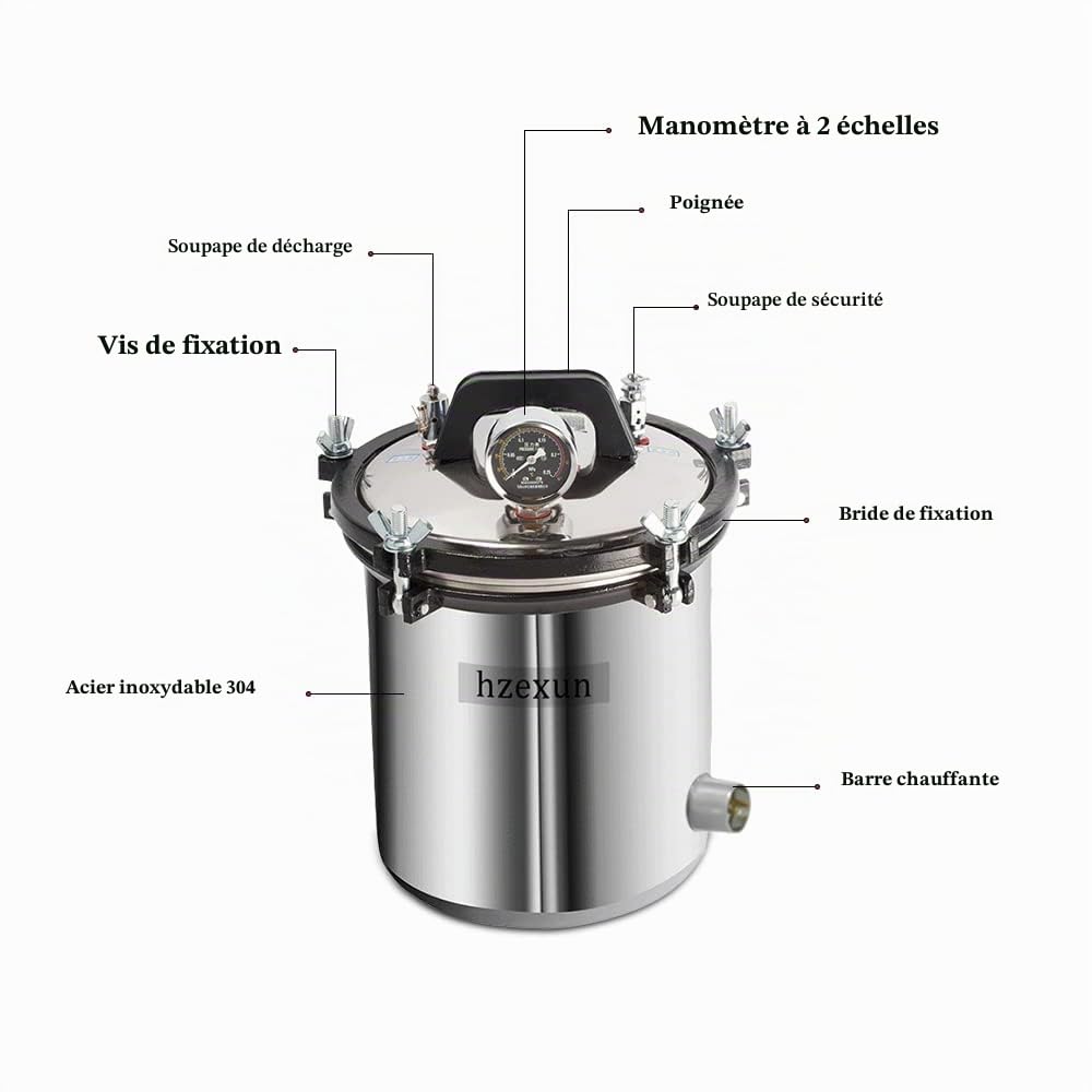 Autoclave en acier inoxydable stérilisateur à vapeur autoclave électrique de dispositif de stérilisateur de vapeur pour l'équipement médical dentaire (24L)