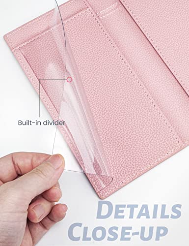 Image of Yarnic Checkbook Cover for Personal Checkbook, Checkbook Holder with Pen Holder & Built-in Clear Plastic Divider for Duplicate Checks (Baby Pink)