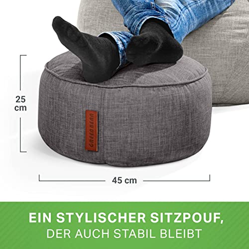 Green Bean Sitzsack-Hocker Home Linen rund 45x25cm mit EPS-Perlen Füllung - Fußhocker Sitz-Pouf für Sitzsäcke - Bodenkissen für Kinder und Erwachsene - Sitzkissen Sitzhocker Dunkelgrau