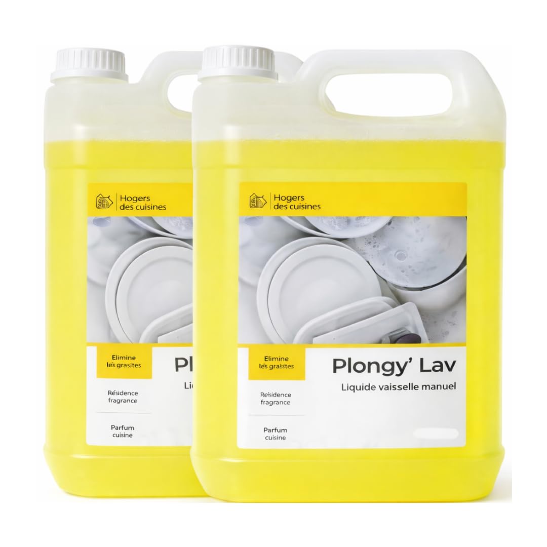 Liquide Vaisselle Citron 10L (Lot de 2x5l)– Bidon Économique Ultra Dégraissant – Nettoyage Manuel Efficace – Formule Concentrée Parfum Citron – Pour Cuisine, Restauration et Usage Professionnel