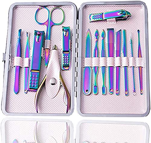 Manicure Pedicure Set Nail Clipper Set -15 Piece Stainless Steel Nail Care Tools -Fingernail Clippers,Toenail Clippers -Portable Travel & Grooming Kit Tools (Purple)