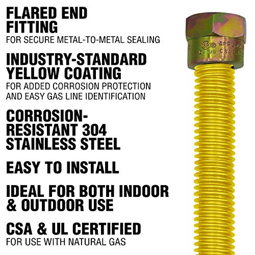 Cambridge 36-in Yellow Coated Gas Line Connector, 5/8-in OD, 1/2-in Male Fittings - Thumbnail 3