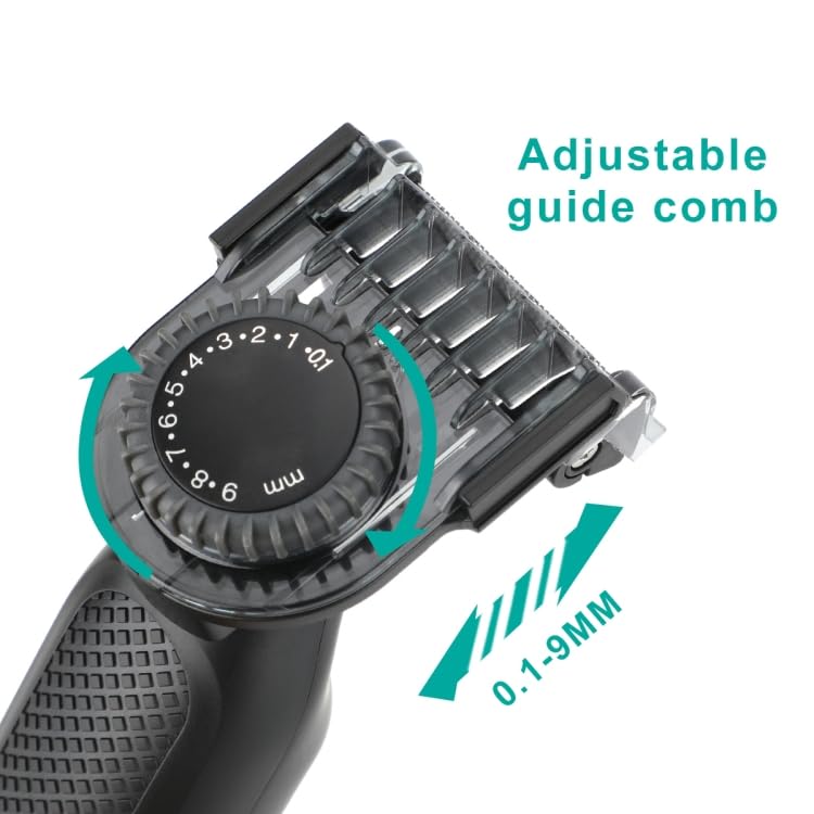 Adjustable guide comb with length settings from 0.1mm to 9mm