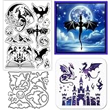 GLOBLELAND Magical Dragon Silhouette Clear Silicone Stamp Metal Magic Bookclear Cutting Die Cuts Moon Paint Craft Stencils for Card Making Scrapbooking Craft DIY Embossing