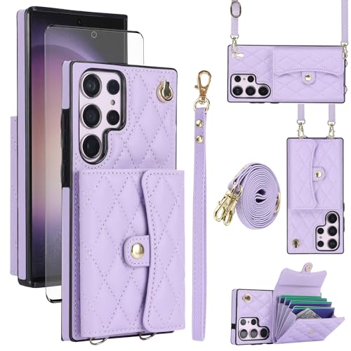 Protège-téléphone Samsung S23 Ultra violet anti-chute pour ranger cartes et billets facilement