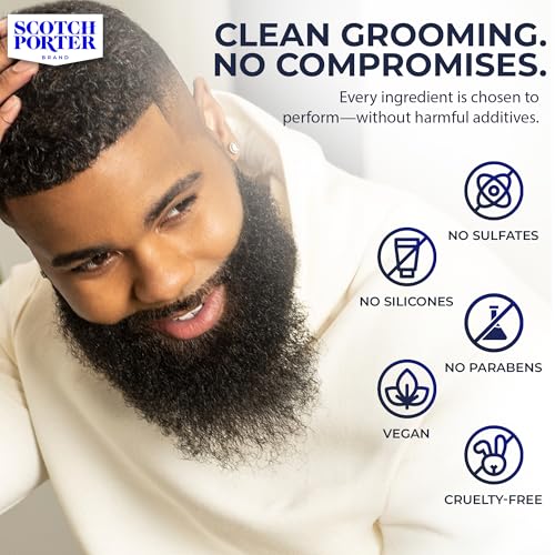 Image of Scotch Porter Moisturizing Beard Wash Shampoo, Warm Spice & Musk | Cleanse, Hydrate & Soften Coarse, Dry Facial Hair while Protecting Skin, Fuller-Looking Beard - Original Scent, 4 oz. Bottle