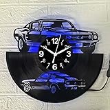Classic Muscle Car Vinyl Record Wall Clock, Surprise Creative Wall Decorations, 12 in Diameter, Black