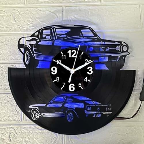 Classic Muscle Car Vinyl Record Wall Clock, Surprise Creative Wall Decorations, 12 in Diameter, Black
