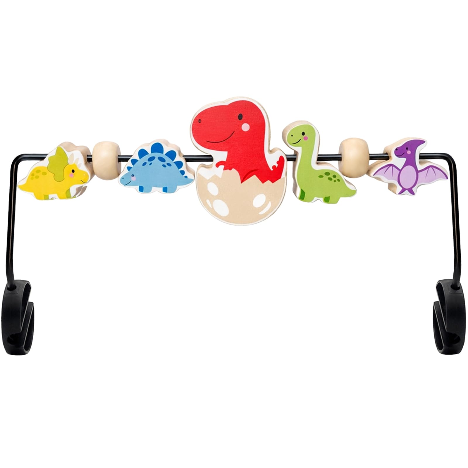 Kinhzrude Baby Bouncer Toy Bar, Compatible with BabyBjorn Bouncer Balance Soft & Bliss, Rotatable Wooden Toy Bar Attachment for Babies, Sensory Development Toy (Colorful Dinosaurs)