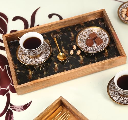 Image of Premium Wooden Serving Tray - 16 x 10 Inches | Leopard Pattern with Raised Edges | Durable Wood Rectangular Breakfast Tray | Wooden Serveware Trays for Tea, Snacks & Sweets, Home & Dining