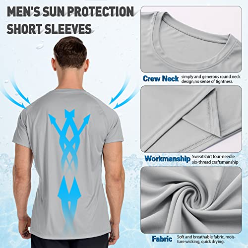 Men's UPF 50+ Sun Protection Shirts, Short Sleeve Swim Tee Shirt Quick Dry Rash Guard Workout Athletic Hiking Running T Shirt Grey2