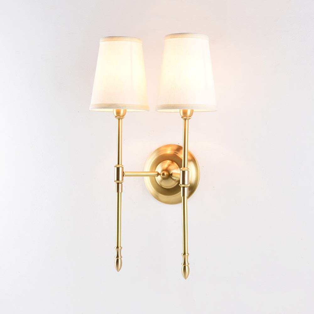 ZTCHSENZT Wall Sconces, Aisle Wall Lamp Bedroom Bedside Decorative Wall Sconces Living Room Wall Light Corridor Wall Lamp Lamp Holder Copper Cloth Lampshade Wall Light Fixtures Be,Gold-Double head