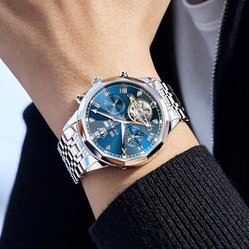 Image of OLEVS Watch for Men Automatic Classic Mechanical Watch Diamond Mirror Stainless Steel Dress Casual Waterproof Day /Date Calendar