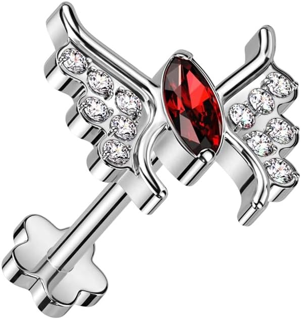 Pierced Owl 18GA F136 Implant Grade Titanium CZ Crystal Butterfly Threadless Push-In Flower Base Labret Stud