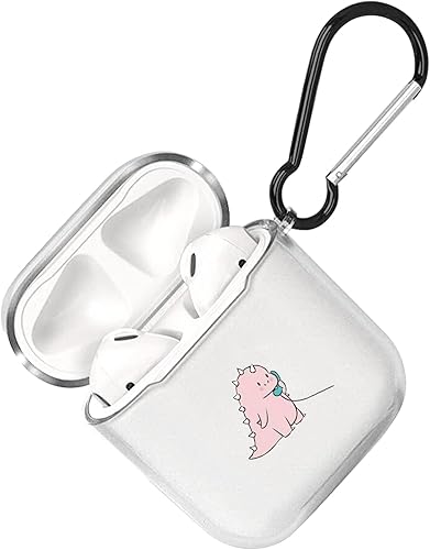 Idocolors Funda para AirPods de dinosaurio rosa, compatible con AirPods 2 para niñas y niños, bonitas fundas creativas para parejas, silicona TPU