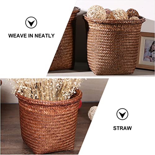 Image of Cabilock 1pc Straw Woven Wastebasket Storage Bin for Home Office Trash Can for Paper Design Versatile
