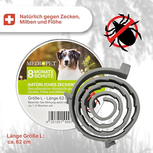 MEDIDOG Natürliches Zeckenhalsband – 8 Monate Schutz vor Zecken, Flöhe und Milben, für kleine Hunde & Katzen – mit Zistrose- & Lavendelöl – ohne Chemie