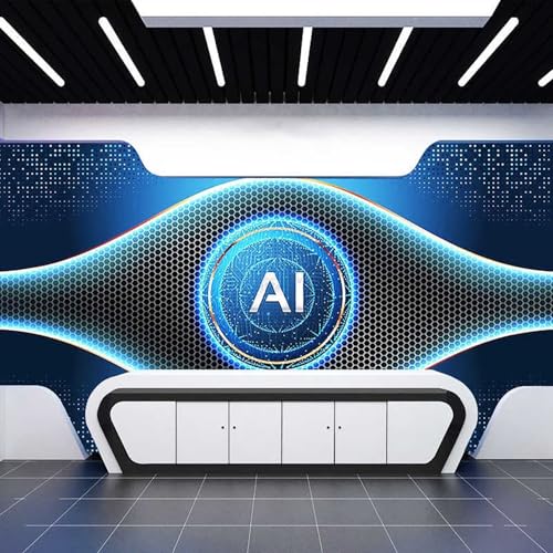 3D AI Technology Wall Mural, Futuristic Hexagon Circuit Board Wallpaper, Removable Peel and Stick Wall for Office TechCompany Home Decor, Self-Adhesive WallArt for MeetingRoom (Color-48, 157"Lx110"H) by Surfino - Used condition - US$155.70