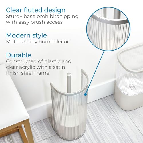 Image of iDesign Fluted Bowl Brush, Clear /Satin Gray | For Bathroom, Compact